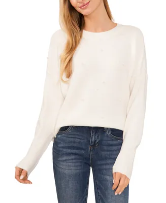 CeCe Women's Long-Sleeve Imitation Pearl Embellished Sweater