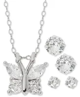 Giani Bernini 3-Pc. Set Cubic Zirconia Butterfly Pendant Necklace & Two Pair Stud Earrings in Sterling Silver, Created for Macy's