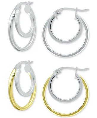 Giani Bernini 2-Pc. Set Double Hoop Earrings in Sterling Silver & 18k Gold-Plate, 3/4", Created for Macy's - Two