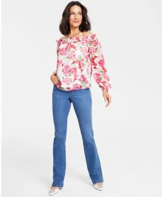 I.N.C. International Concepts Womens Off The Shoulder Blouse Bootcut Denim Jeans Created For Macys
