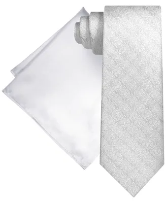 Steve Harvey Men's Textured Tonal Tie & Solid Pocket Square Set