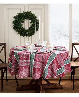 Elrene Poinsettia Plaid Jacquard Plaid Tablecloth