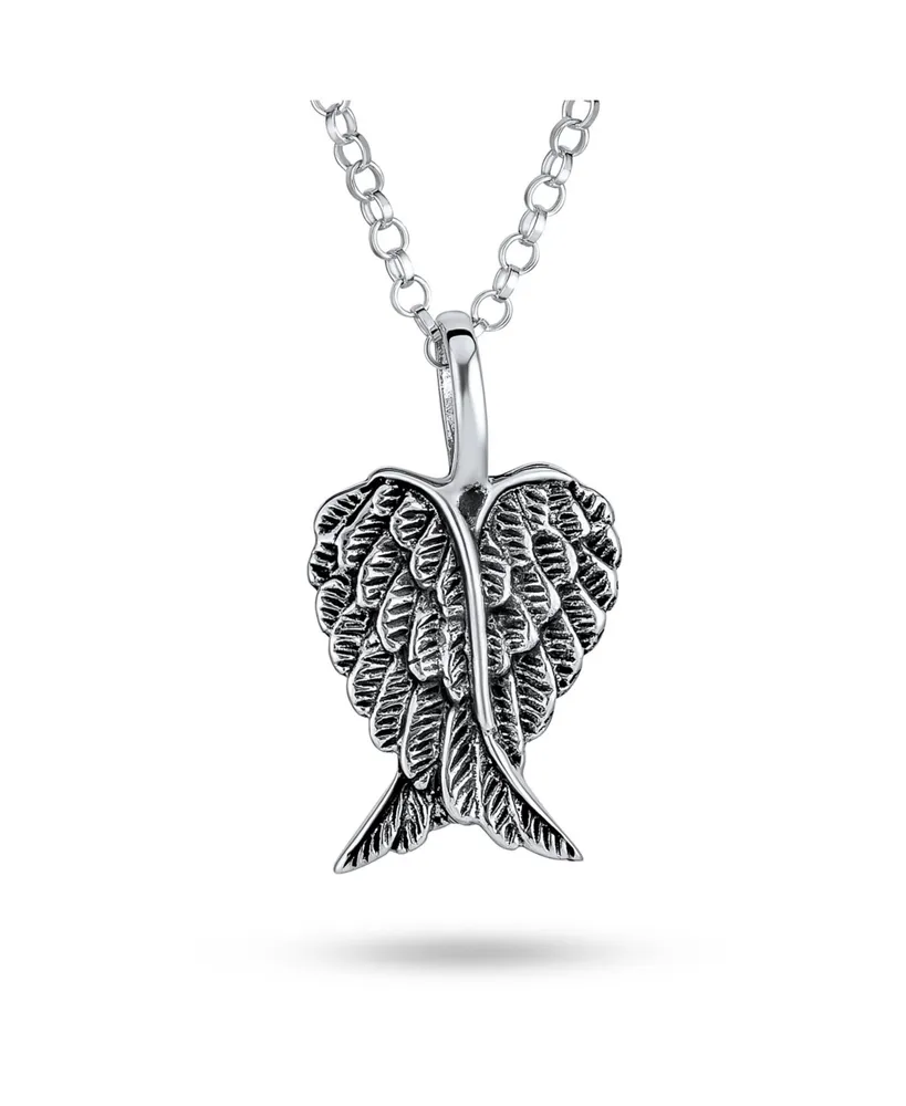 Bling Jewelry Amulet Feathered Heart Guardian Angel Wing Pendant Necklace For Women Sterling Silver Small