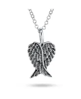 Bling Jewelry Amulet Feathered Heart Guardian Angel Wing Pendant Necklace For Women Sterling Silver Small