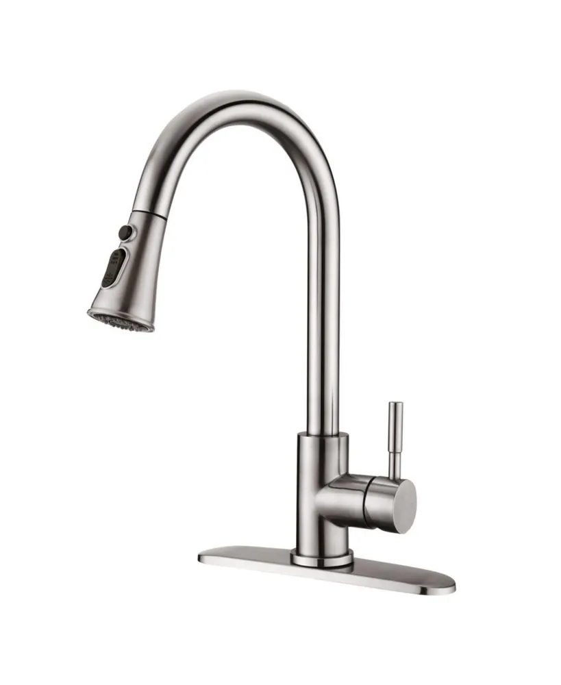 Simplie Fun Pull Down Kitchen Faucet With Sprayer Stainless Steel Brushed Nickel