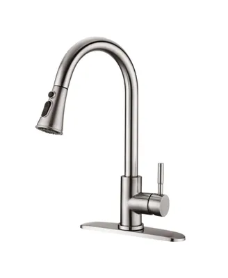 Simplie Fun Pull Down Kitchen Faucet with Sprayer Stainless Steel Brushed Nickel