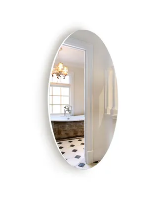 Simplie Fun Frameless Beveled Wall Mounted Bathroom Mirror, Hd Makeup Mirror, 25 Round Mirror