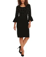 London Times Women's Crewneck Flared-Sleeve Sheath Dress