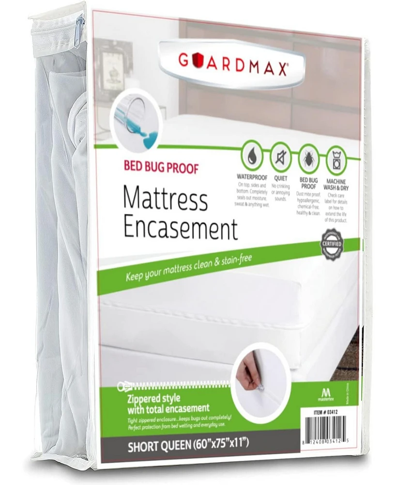 Guardmax Waterproof Zippered Mattress Encasement - Short Queen Size (9-11 Deep) - White