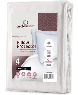 Circles Home 100% Cotton Pillow Protector with Zipper – White (4 Pack
