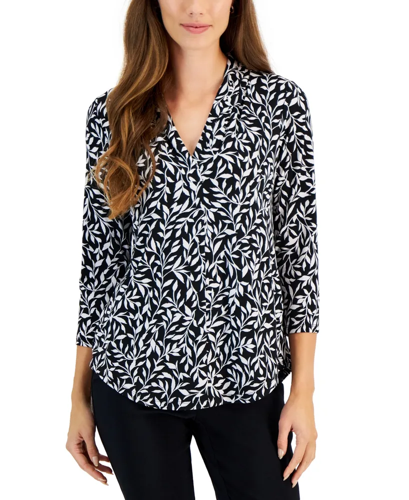 Jm Collection Women's Printed 3/4-Sleeve Jacquard Swing Top, Created for  Macy's