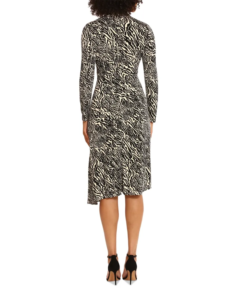 Maggy London Women's Mock Neck Asymmetric-Hem Dress
