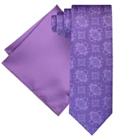 Steve Harvey Men's Ornate Medallion Tie & Solid Pocket Square Set