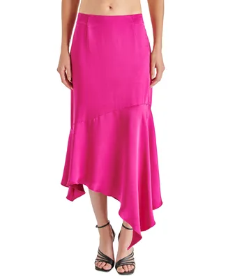 Steve Madden Women's Lucille Satin Asymmetrical Hem Midi Skirt
