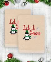 Linum Home Christmas Let It Snow Embroidered Luxury 100% Turkish Cotton Hand Towels, 2 Piece Set