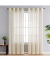 Hlc.me Sierra Burlap Flax Linen Semi Sheer Privacy Light Filtering Transparent Window Grommet Thick Curtains Drapery Panels for Office & Living Room