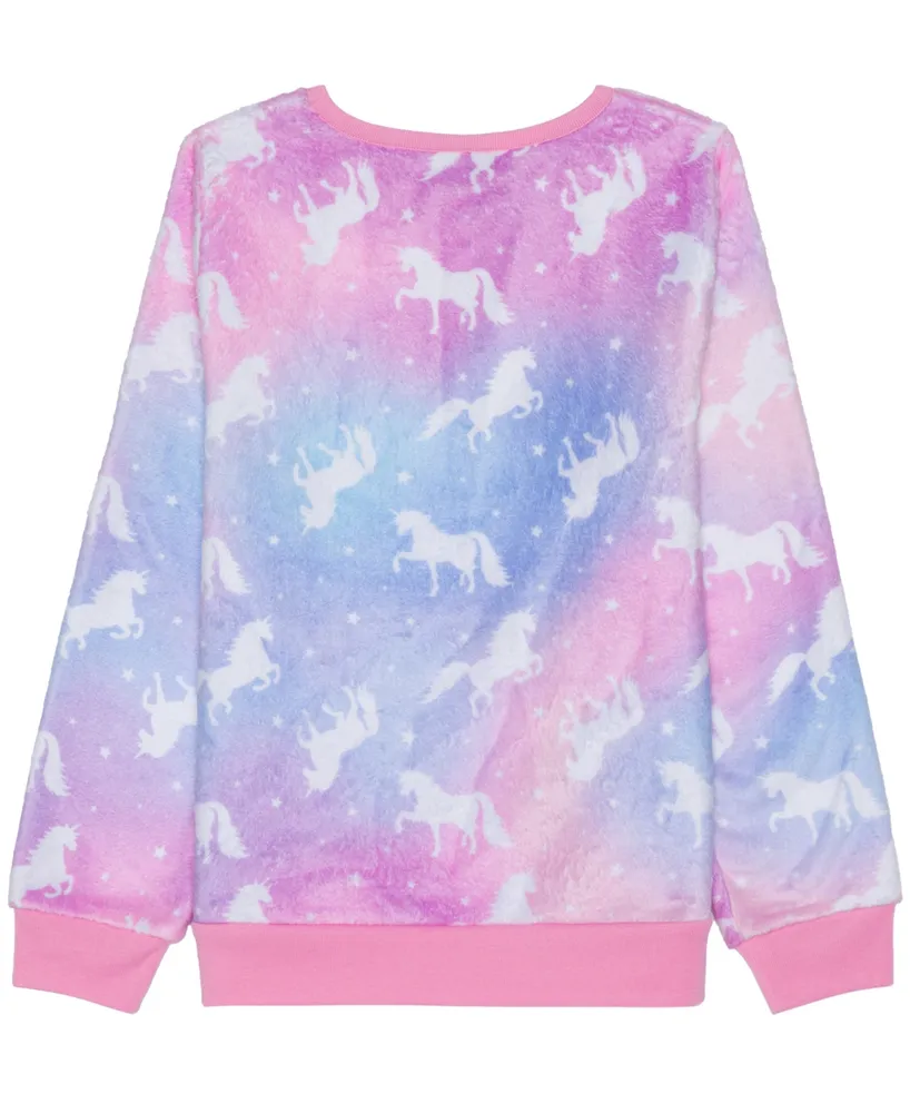 Evy of California Big Girls Tween Space Unicorn Long Sleeve Plush Pullover Sweater
