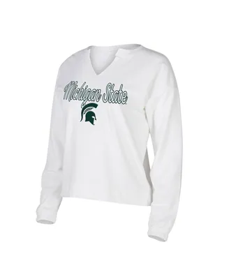Women's Concepts Sport White Michigan State Spartans Sienna Notch Neck Long Sleeve T-shirt
