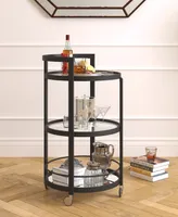 Hause Round Bar Cart with Mirrored Shelf 