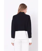 Women's Bicolor High Collar Sweater