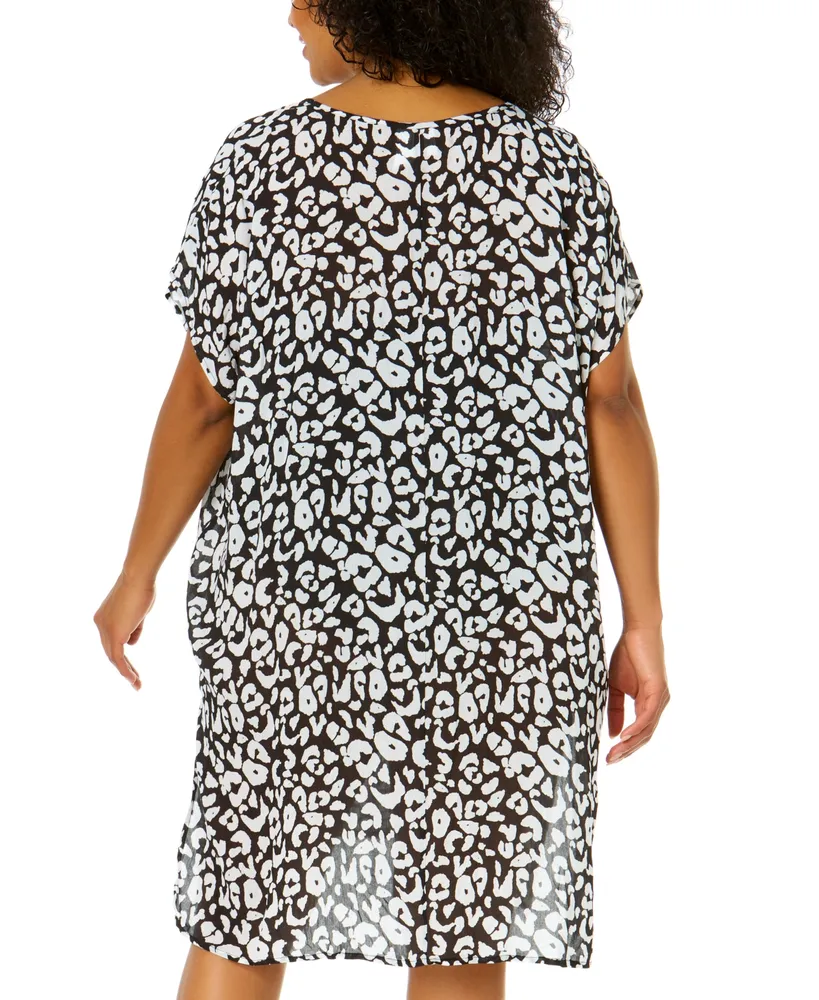 Anne Cole Plus V-Neck Short-Sleeve Tunic Cover-Up
