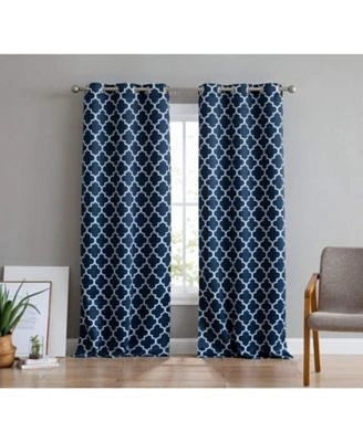 Hlc.Me Lattice Print Drape Blackout Curtains Pattern Weather Insulated Curtains Sun Blocking Window Treatment Draperies For Living Room Set Of 2