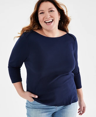 Style & Co Plus Pima Cotton 3/4-Sleeve Top, Exclusively at Macy's