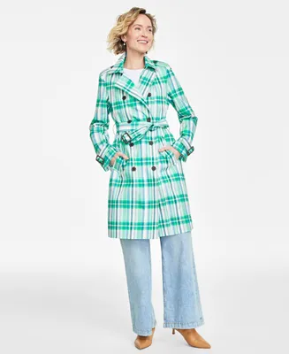 On 34th Women's Plaid Double-Breasted Trench Coat, Created for Macy's