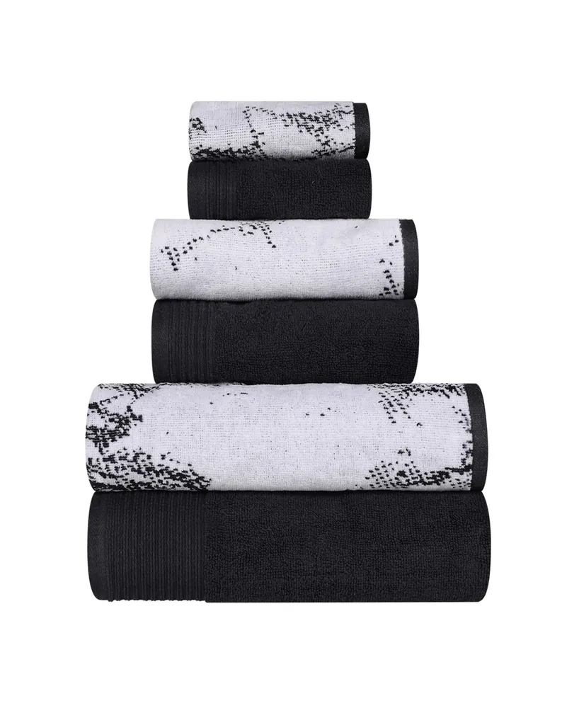 Superior Quick Drying Cotton Solid and Marble Effect 6 Piece Towel Set