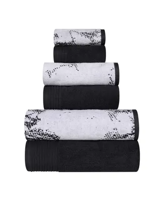 Superior Quick Drying Cotton Solid and Marble Effect 6 Piece Towel Set