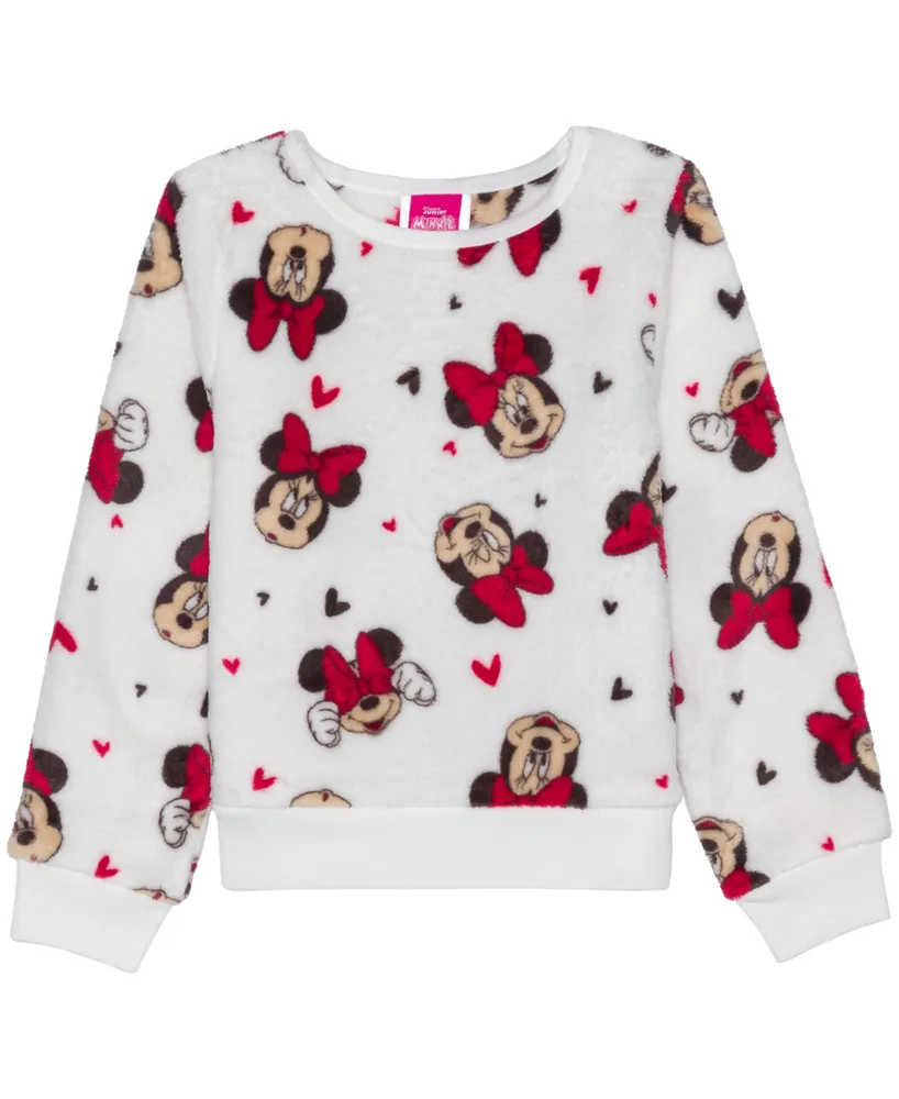 Disney Little Girls Minnie Hearts Plush Pullover Sweatshirt