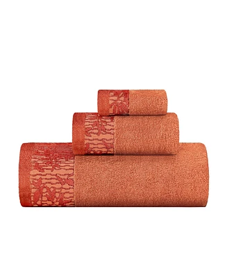 Superior Wisteria Floral Embroidered Jacquard Border Cotton 3 Piece Bath Towel Set