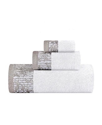 Superior Wisteria Floral Embroidered Jacquard Border Cotton 3 Piece Bath Towel Set
