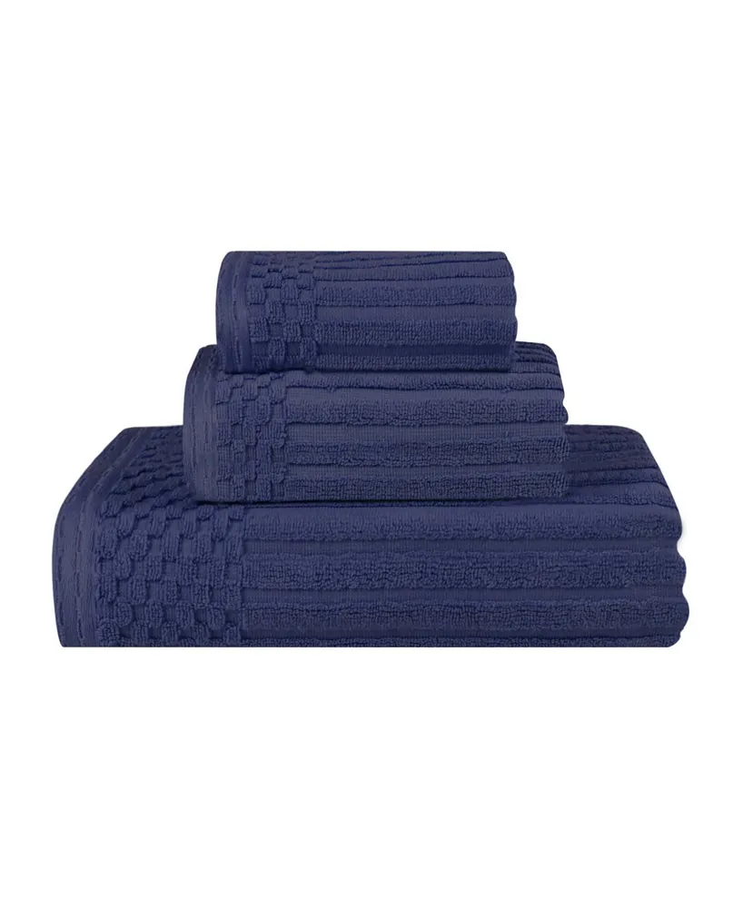 Superior Soho Checkered Border Cotton Ribbed Textured Ultra-Absorbent Towel, 3 Piece Set