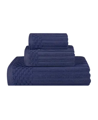 Superior Soho Checkered Border Cotton Ribbed Textured Ultra-Absorbent Towel, 3 Piece Set
