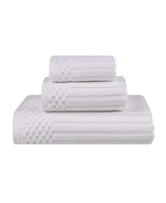 Superior Soho Cotton Ribbed Checkered Border 3 Piece Towel Set