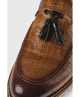 Genuine Leather Men's Tan Loafer with Crocodile Emboss Detail