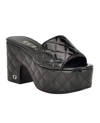 Guess Women's Yanni Quilted Platform Block Heel Sandals - Black