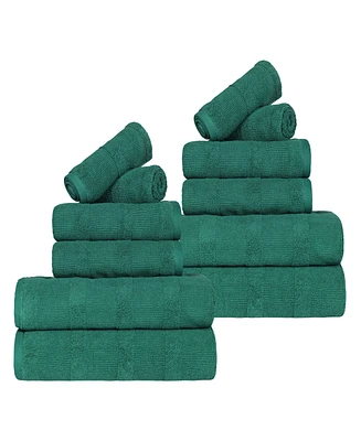 Superior Roma Ribbed Turkish Cotton Quick-Dry Solid Assorted Highly Absorbent Towel Piece Set