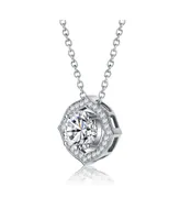 Sterling Silver White Gold Plated with 1ctw Lab Created Moissanite Round Halo Vintage Style Pendant Necklace