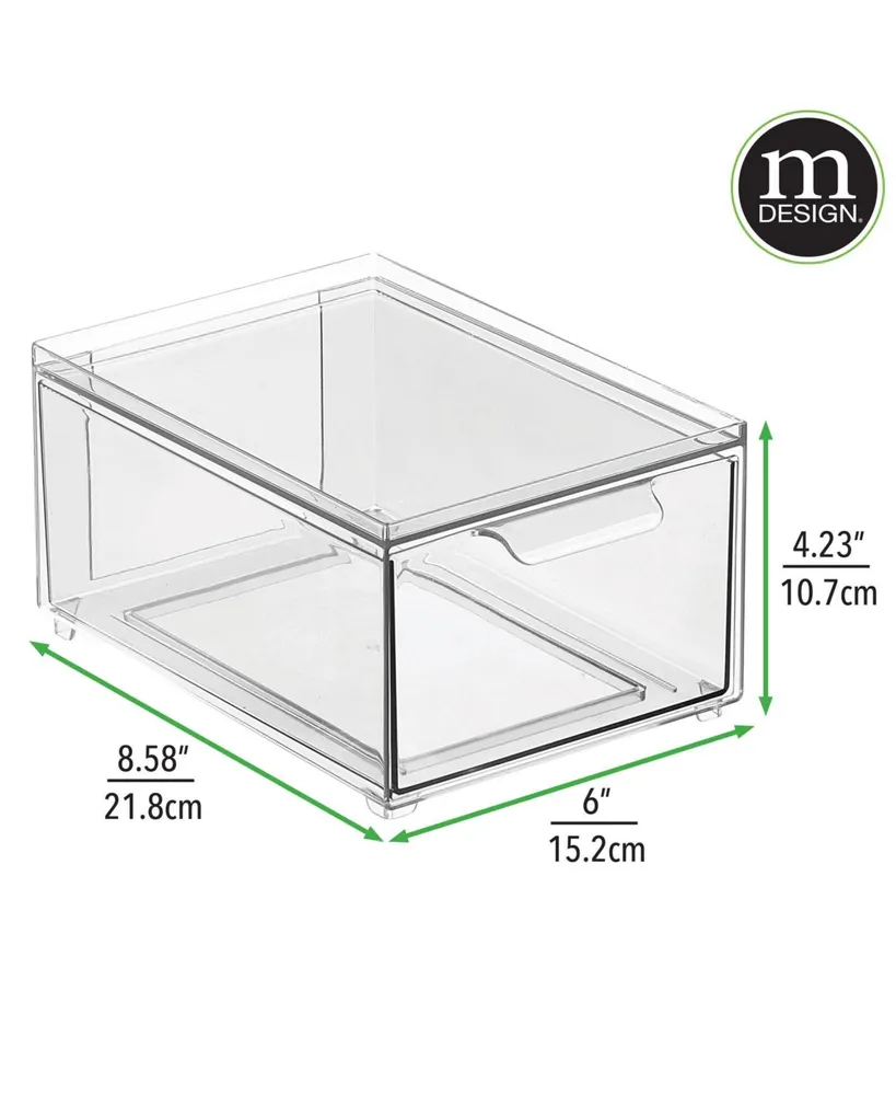 mDesign Plastic Stacking Closet Storage Organizer Bin with Drawer, 4 Pack,  Clear