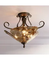 Franklin Iron Works Amber Scroll Rustic Ceiling Light Semi Flush Mount Fixture Golden Bronze 20 1/4" Wide Art Glass for Bedroom Kitchen Living Room Ha