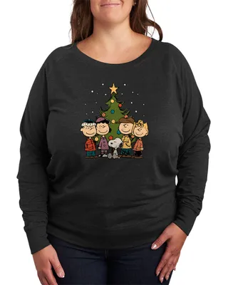 Air Waves Trendy Plus Snoopy Christmas Tree Graphic Long Sleeve Pullover Top