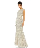 Mac Duggal Women's Embellished Illusion Cap Sleeve Column Gown