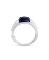 LuvMyJewelry Blue Pieter site Gemstone Hammered Texture Sterling Silver Men Signet Ring