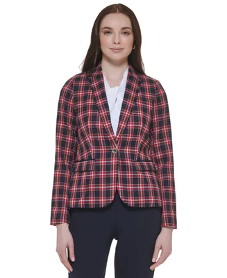 Tommy Hilfiger Women's Plaid-Print Elbow-Patch Blazer