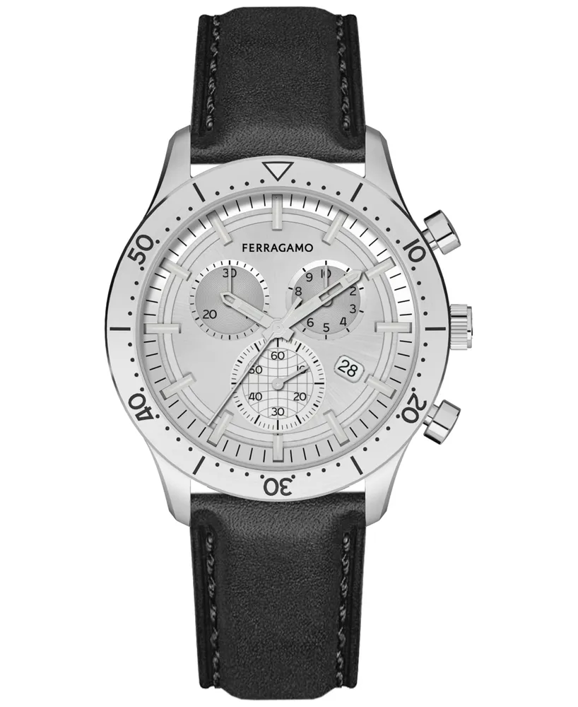 Salvatore Ferragamo Men's Swiss Chronograph Master Black Leather Strap Watch 43mm