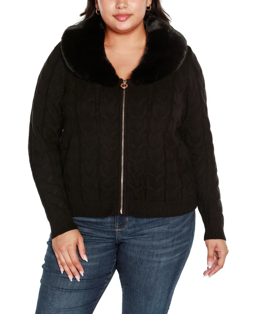 Women's Faux Fur Trim Cardigan Sweater in Black Size Large | Chico's