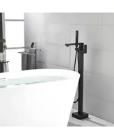 Matte Black Floor Mount Tub Filler with Hand Shower