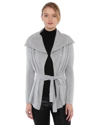 Jennie Liu Women's 100% Pure Cashmere Long Sleeve Belted Cardigan Sweater